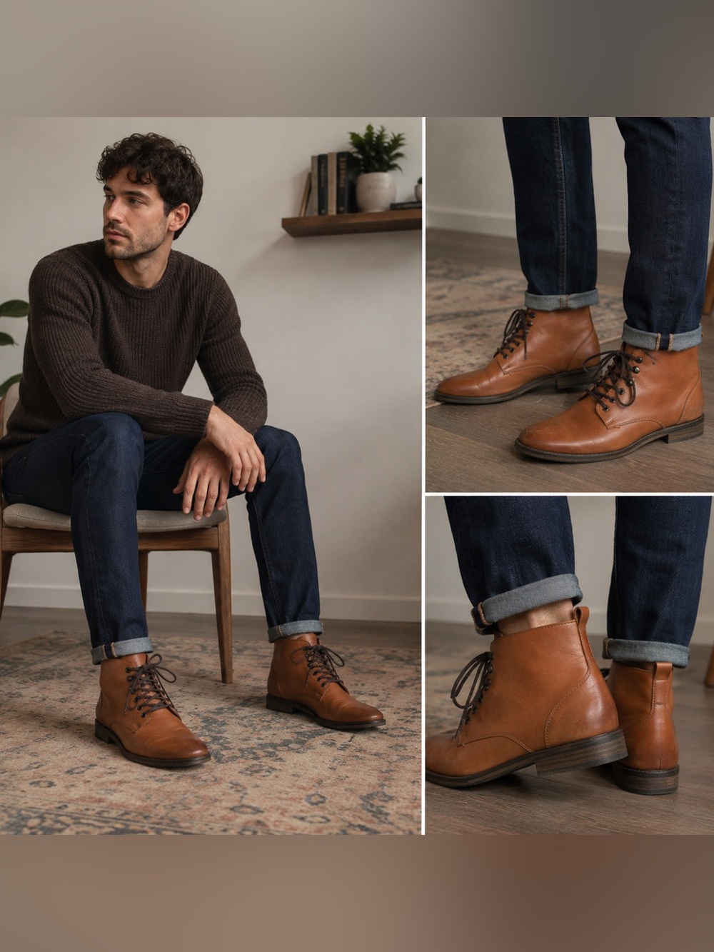 Call It Spring Cognac Brown Lace-Up Ankle Boots | Minimalist Boots M10